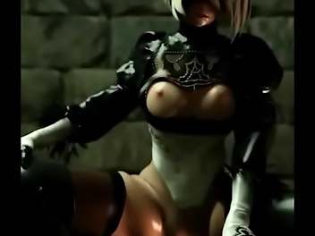 Busty beauty 2B takes on a massive cock in JAV video