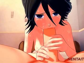 Bleach Hentai Hard - Rukia s Sensual Blowjob of Ichigo Cums Hard Three Times in Her Mouth