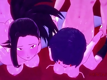 Japanese Beauties in Hentai Action: Uraraka Momo Tsuyu and Jiro