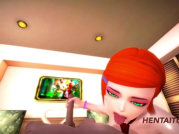 Japanese Hentai 3D: Gwen s Delightful Handjob Cunnilingus and Blowjob with Blonde Boyfriend