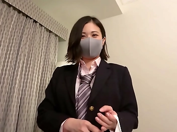 Japanese JK Pleasure Blowjob Techniques by a Virginal Hamedori with Big Breasts