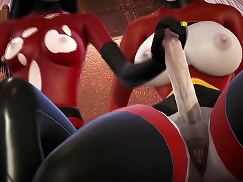 World s hottest double futa sluts Violet Parr and Helen in mind-blowing creampie action