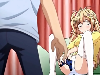 Discovering Luscious 18-year-old Virgin Step-Sister Masturbating with Gaming Console Controller - Must-Watch Hentai!