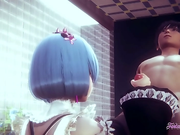 JAV Re Zero Hentai - Rem Handjob with POV Uncensored Cumshot