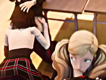 JAV Goddesses Ann Takamaki and Makoto Niijima Suck Cocks in Class - Persona 5