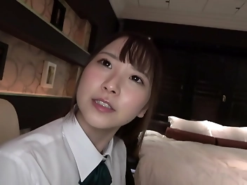 18-Year-Old Japanese Girl with Sensitive Nipples and C-Cup Tits Masturbates with Vibrator for the First Time in Her Cute Uniform